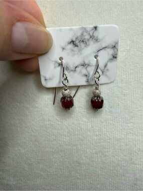 Red Crystal & Silver Stardust Beaded Earrings Handmade NWT